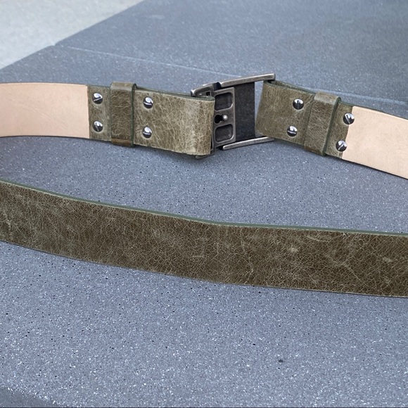 STREETS AHEAD leather belt unique green silver Love Buckle embossed hip waist L - Picture 11 of 14